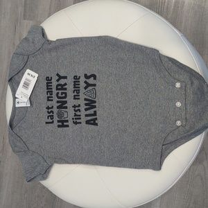 Last name Hangry Hungry first name Always gray black baby one piece 12 M Onesie